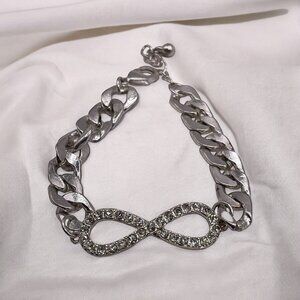 Infinity Symbol‎ Silver Tone Chunky Chain Icy Clear Pave Rhinestone Bracelet